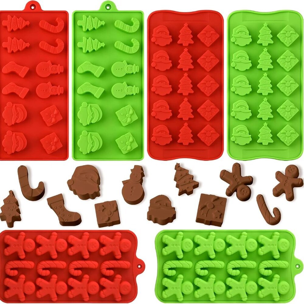 Christmas Chocolate Molds, Silicone Candy Molds, 6 Packs Santa Clause Snowman Gi